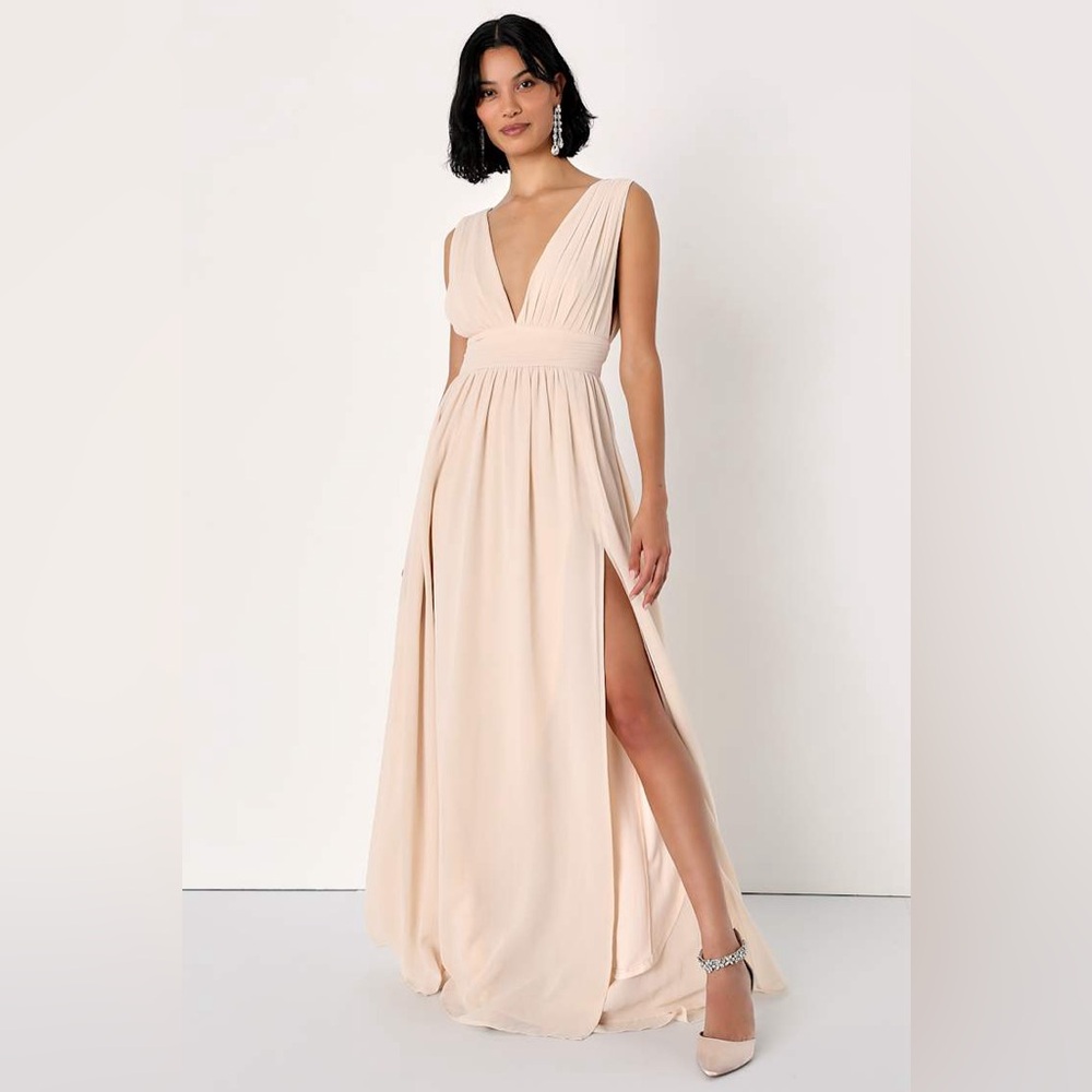 NWT LuLus Heavenly Hues Cream Maxi Dress - Picture 5 of 16